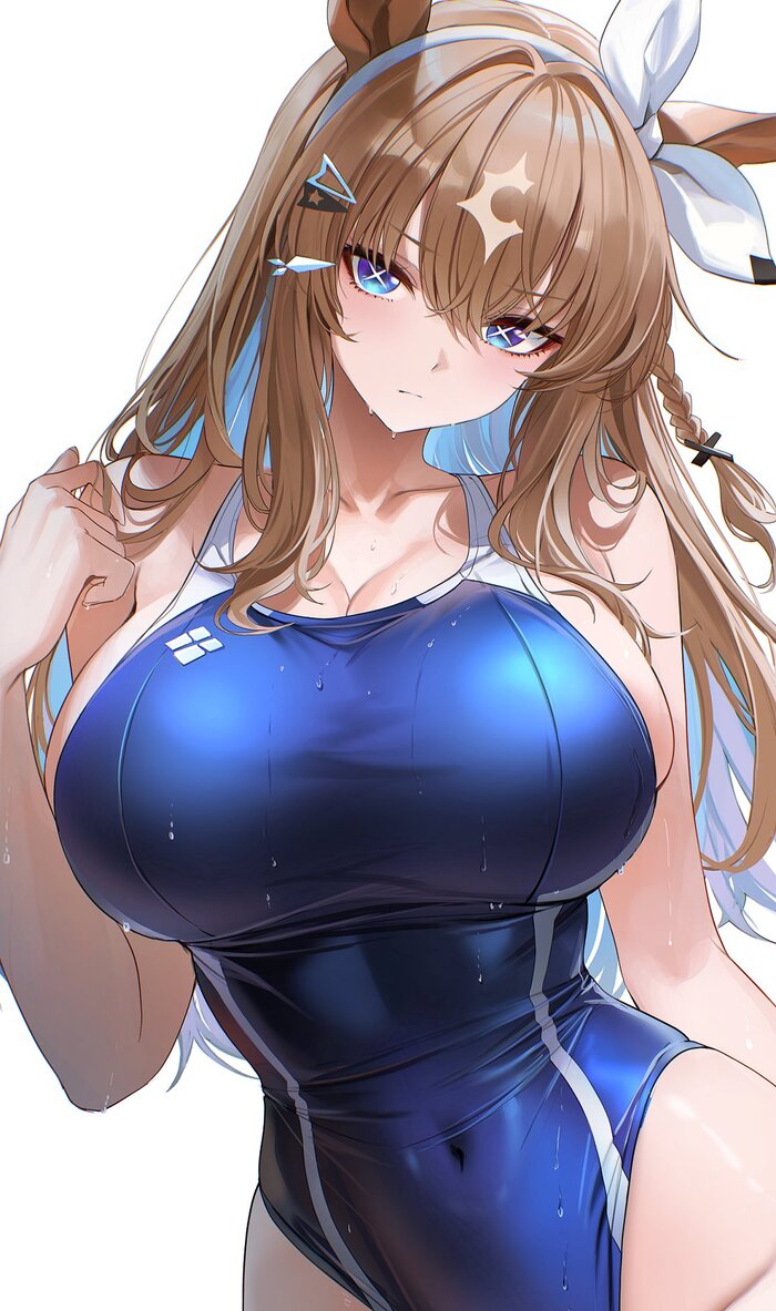 Almond Eye #002 , Anime Art, Uma Musume Pretty Derby, Almond Eye, , Animal Ears, One-piece swimsuit, Re0n, ,  