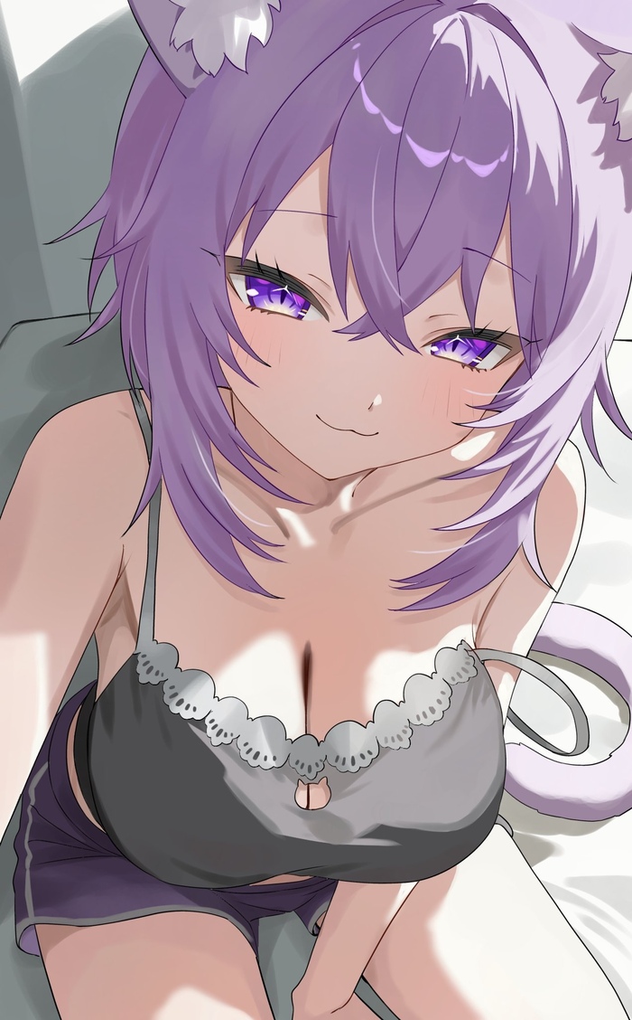 Okayu , Anime Art, Animal Ears, Nekomata Okayu, Hololive, Virtual YouTuber