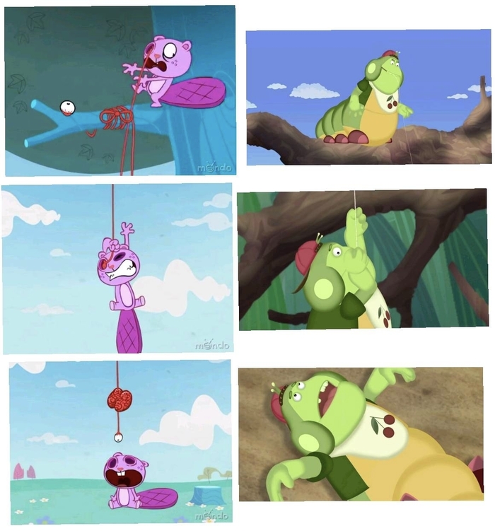 Сходство кадров из Весёлых лесных друзей (слева) и из Лунтика (справа)