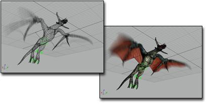 Previewing multi-pass motion blur in a wireframe and a shaded viewport