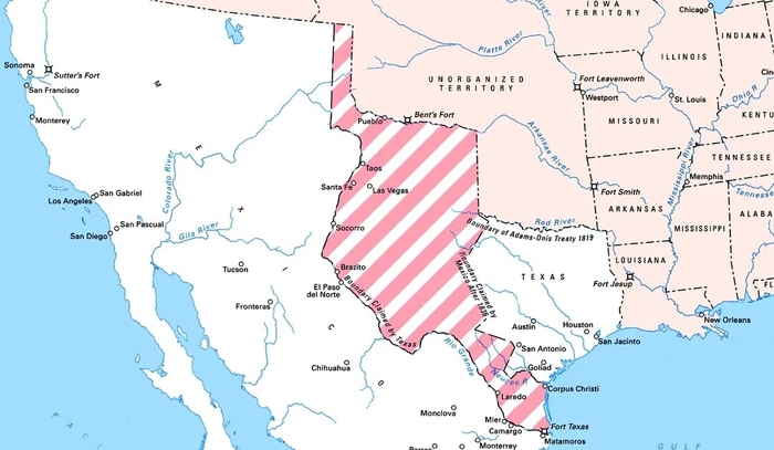 Техас и спорные территории в 1846 году
