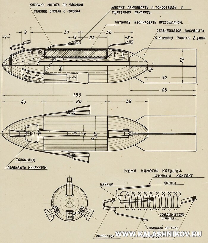 Схема устройства снаряда РЭСО-1 тип «В» к орудию ЭСО-1. ВИМАИВиВС