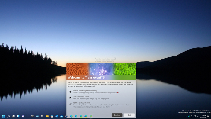 пример работы TranslucentTB