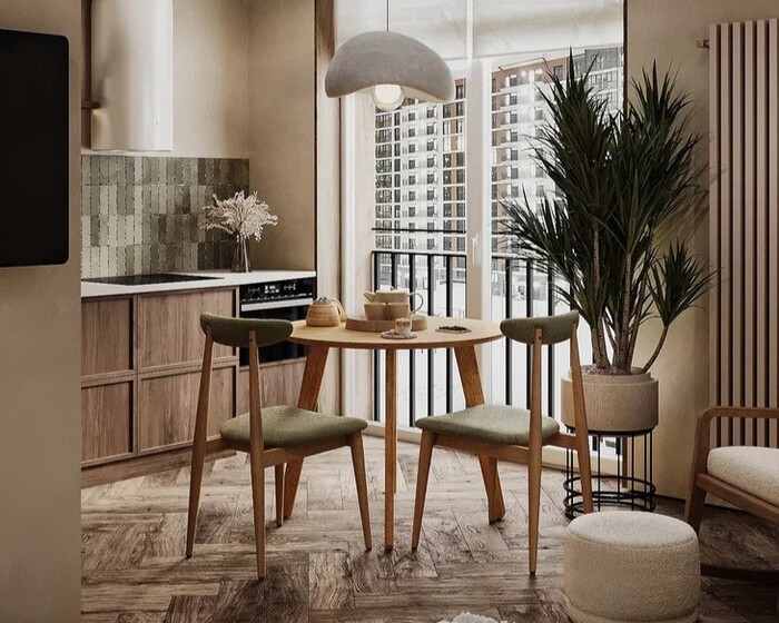 Дизайн интерьера квартиры в ЖК «Квартал Че», кухня с темно-зелеными акцентами — проект студии Artum.