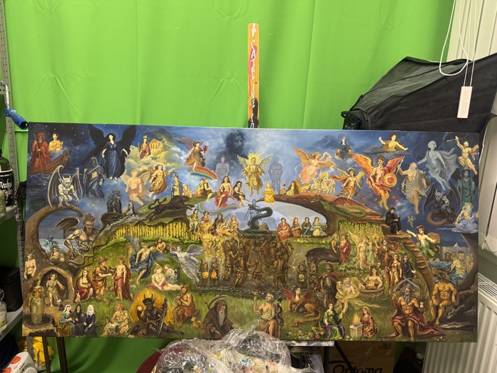 Работаю над большой картиной сейчас (готово 55%), 😃🫶🏻 идея: Хорошее и плохое. Разум. На примере древнегреческой мифологии 🥰🙏 размер 150х70