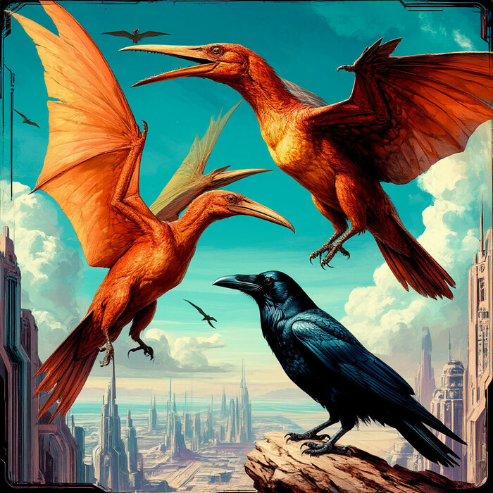Ворона и два птеродактиля