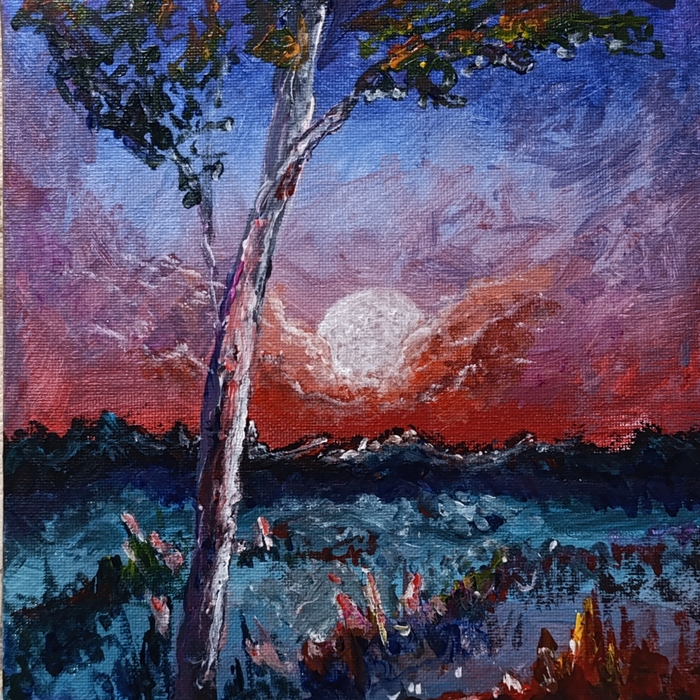 С третьей попытки завершил картину. До этого не нравилось, как играл свет. И еще попробовал флюорисцентную краску, но оказалось, что не так уж сильно она светится в ультрафиолете, чтобы картина выглядела иначе.