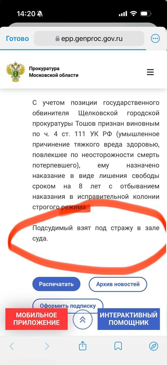 8 лет строгого режима вместо года условно назначили мигранту, убившему глухонемого инвалида в Щелково