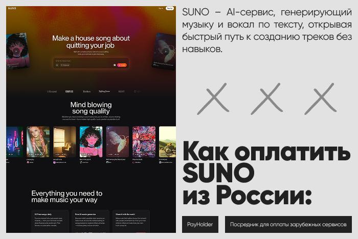 Как оплатить SUNO: быстрый способ из России и Беларуси через Payholder0