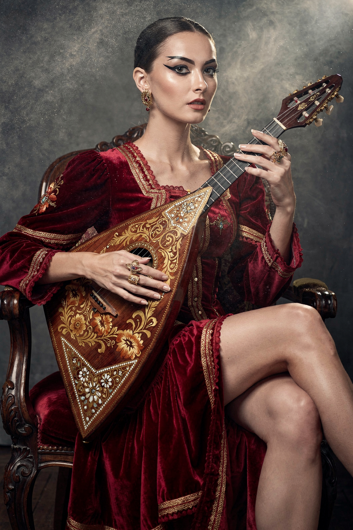 Русская женщина и балалайка по версии FLUX.2