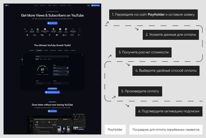 Пошаговая инструкция: оплата VidIQ через Payholder