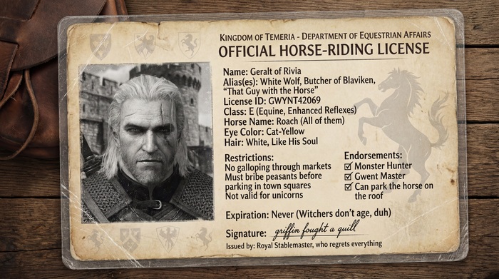 Сразу видно нейросеть. Фотки на документы никогда так хорошо не получаются. Хотя с другой стороны это ж Геральт, мало ли какие у него зелья припасены.