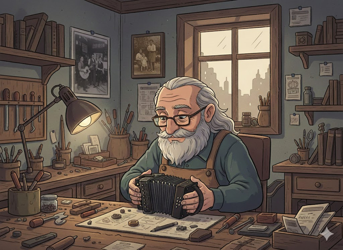 Мастер делает гармошку. Нейросеть.