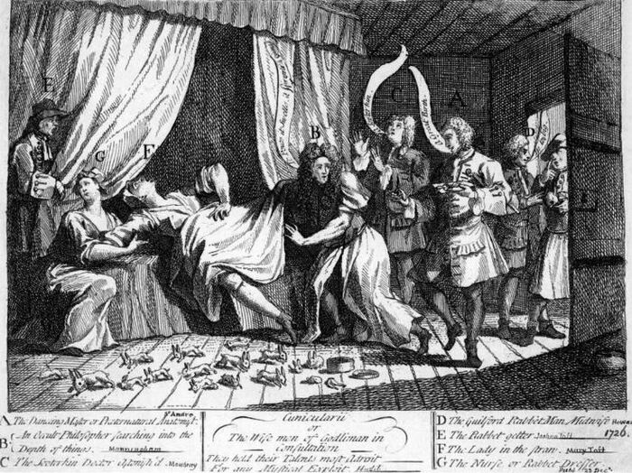 Роды Мэри Тофт. Карикатура на врачей из английской газеты.