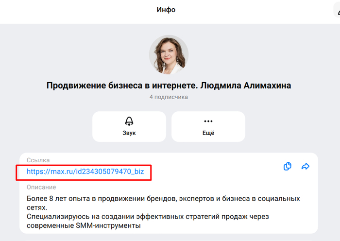 Так выглядит ссылка в канале MAX