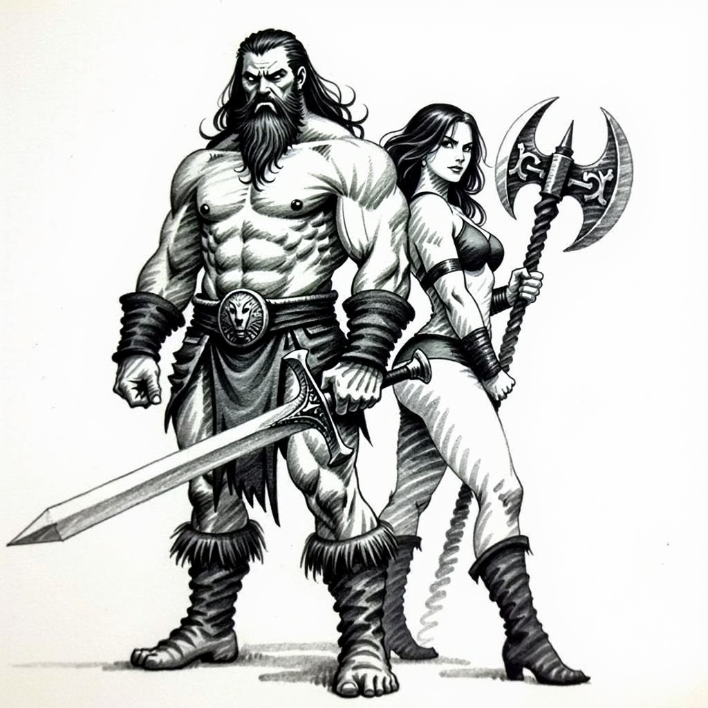 Варвары - Моё, Контент нейросетей, Арты нейросетей, Pinanoc, Варвар, Dungeons & Dragons, Варварша, Flux