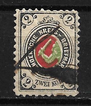 К сожалению, старгородский уникум отсутствует в современных каталогах. Могу показать только вот эту недорогую и нередкую марку Вандомского уезда Лифляндской губернии. Выпускалась с 1878 года, вместо штемпеля ее гасили перечеркиванием.