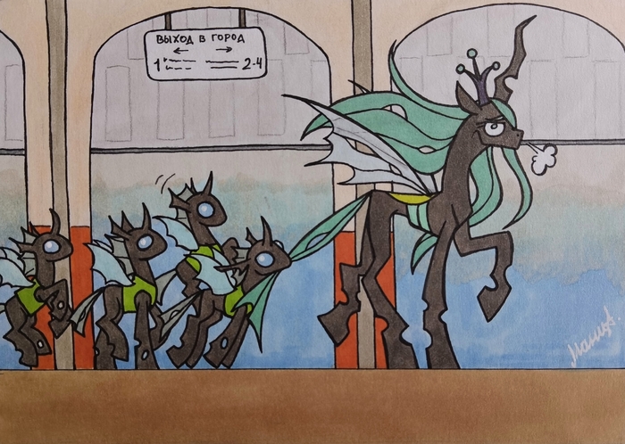 Из тоннеля,из земли - вышли-вылезли жуки. Королева с ними тоже,потолок скребёт о рожек