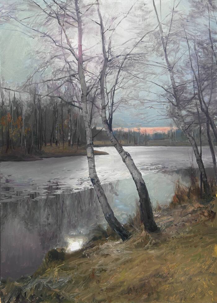 Серебряное утро в ноябре. Холст. Масло. 50х70