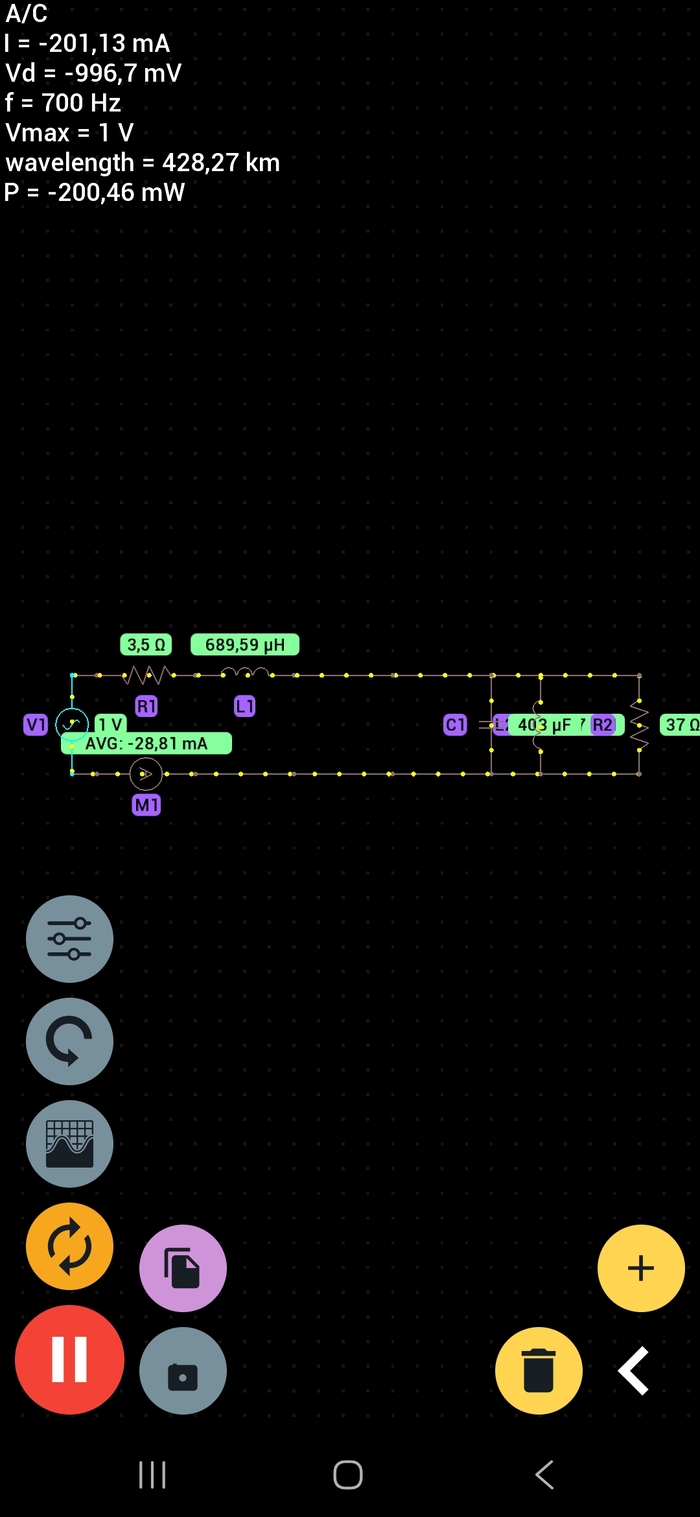 R1 3.5 ��, R2 37��, L1 689,59 ����, L2 17 �����, C1 403����