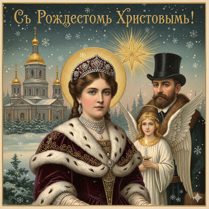 Открытка на Рождество в дореволюционном стиле