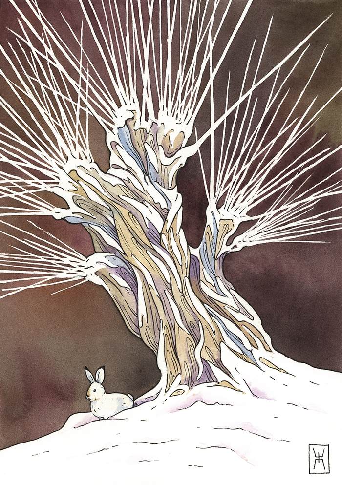 Акварель, хлопковая бумага А4, линеры.