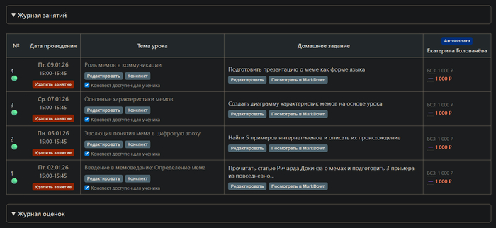 Журнал занятий на максималках