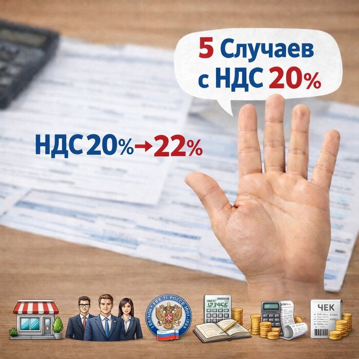 НДС 22% с 2026 года. И пять случаев, когда в чеке всё равно нужно ставить 20%. Кратко, на пальцах