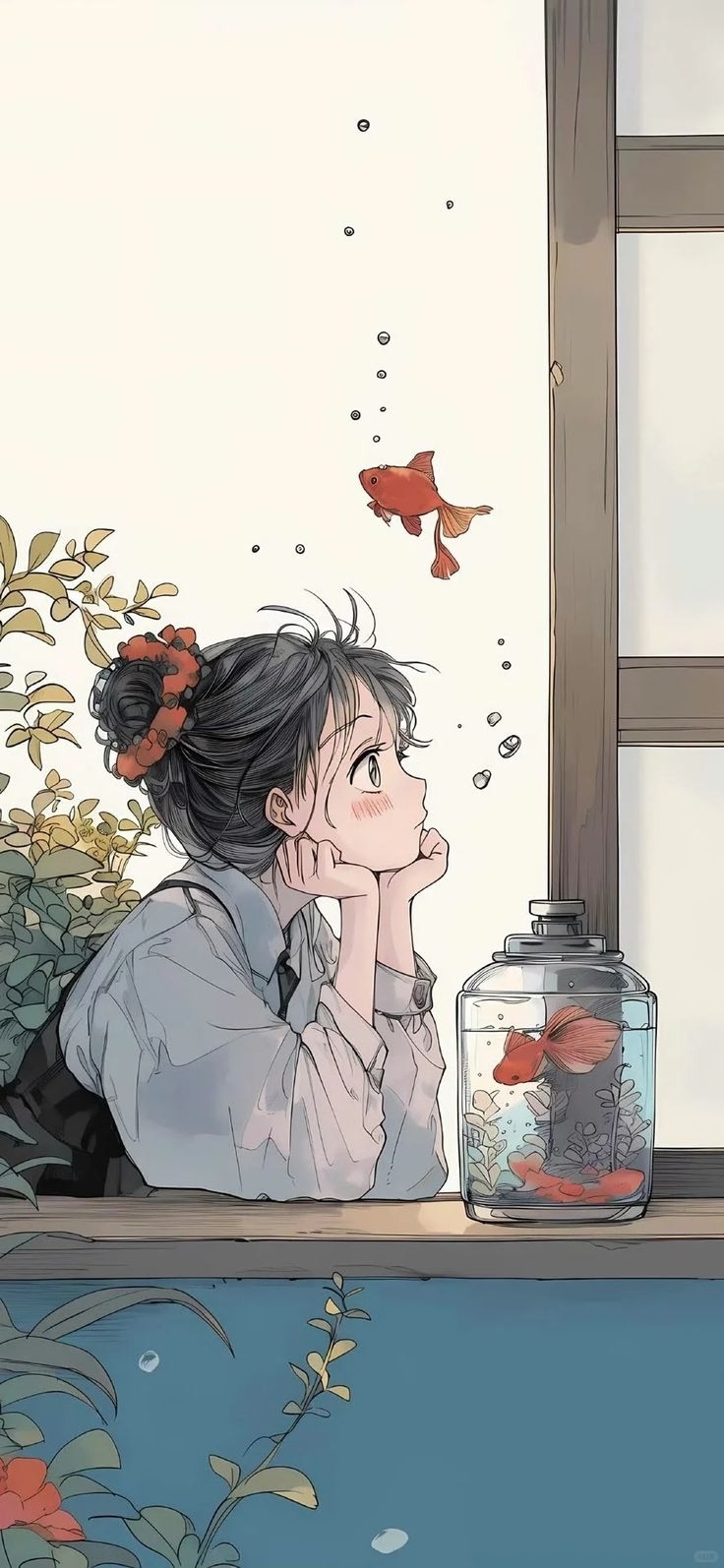 Рыбов показывает - Аниме, Anime Art, Девушки, Original Character, Арт, Аквариумные рыбки, Длиннопост