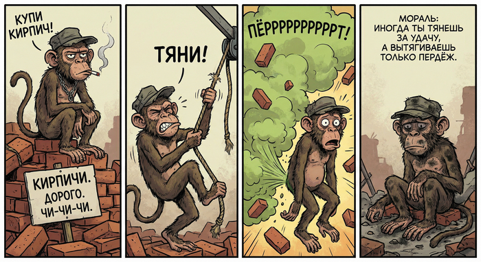 Обезьяна Чи-чи-чи продавала кирпичи, за веревку дернула...