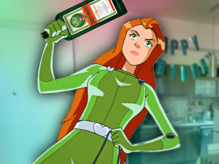 Totally Spies Pizza Tower. Totally Spies Goofy ahh. Samantha with Jägermeister bottle 
