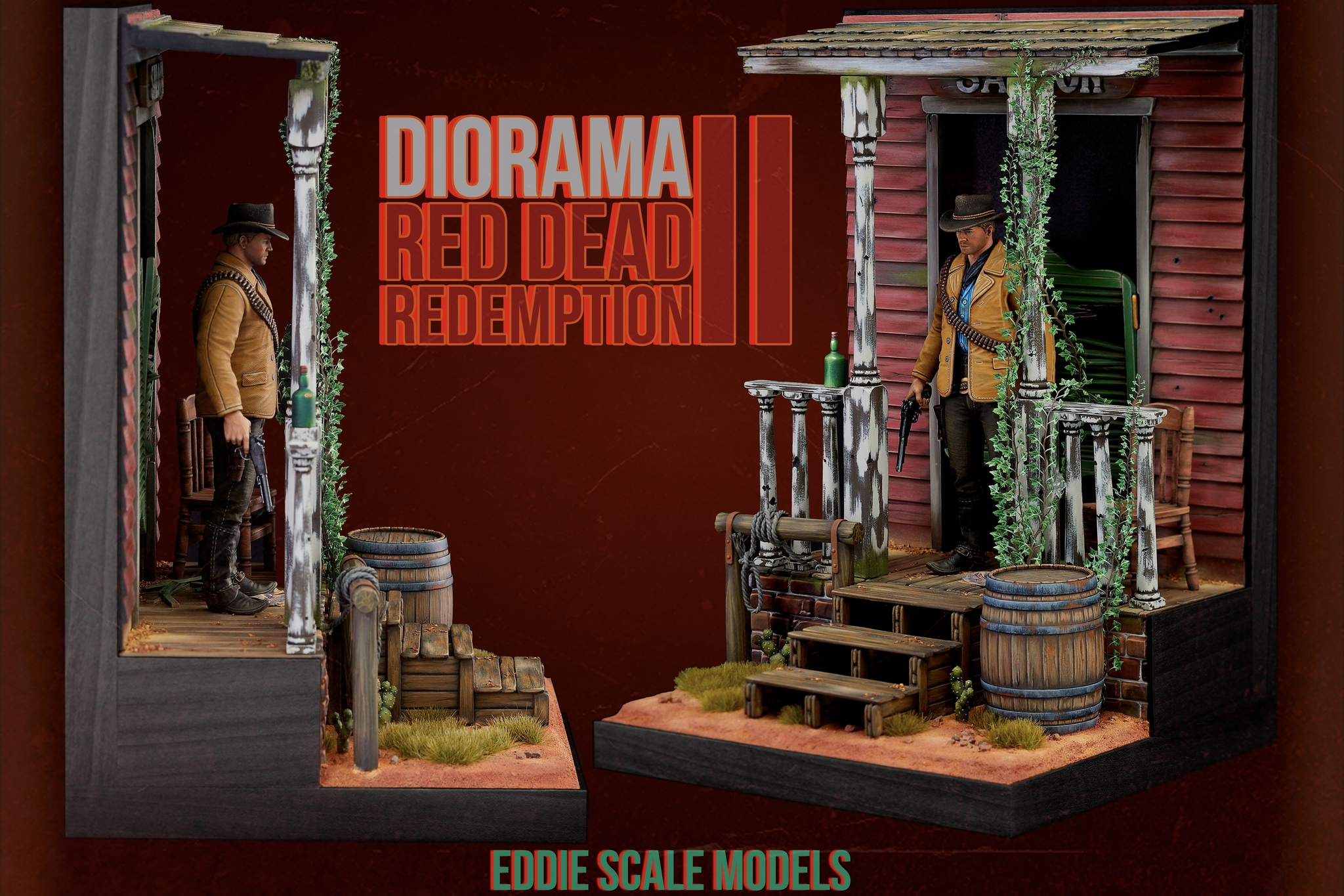 A vignette based on Red Dead Redemption 2 featuring Arthur Morgan. - My, Diorama, Painting miniatures, Miniature, Modeling, Stand modeling, Painting, Vignette, Scale model, Red dead redemption 2, Painting, Arthur, Rockstar, Wild West, Western film, Figurines, 3D печать, 3D modeling, Craft, Longpost