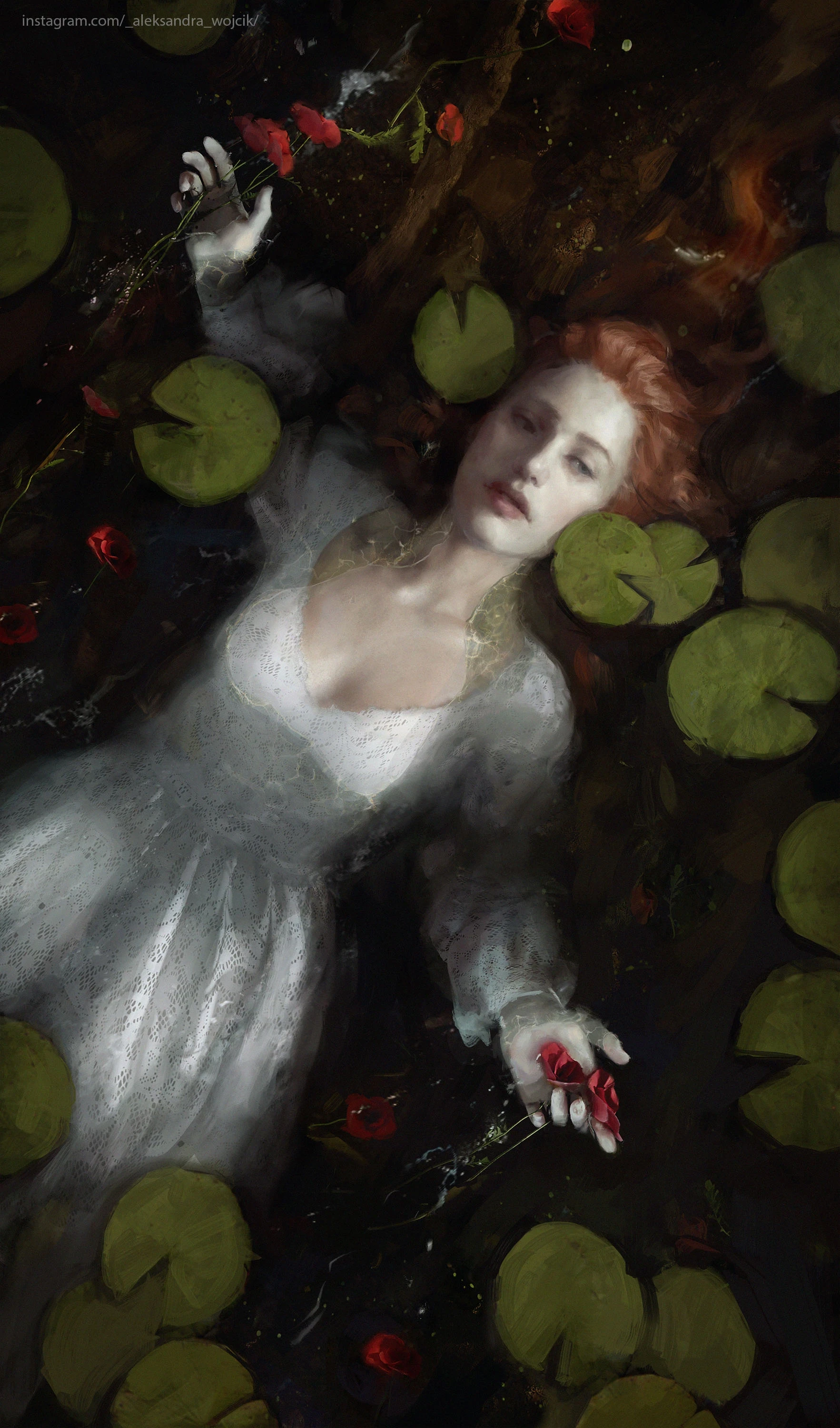 Ophelia - Drawing, William Shakespeare, Hamlet, Ophelia, Girls, Flowers, Drowning, Art