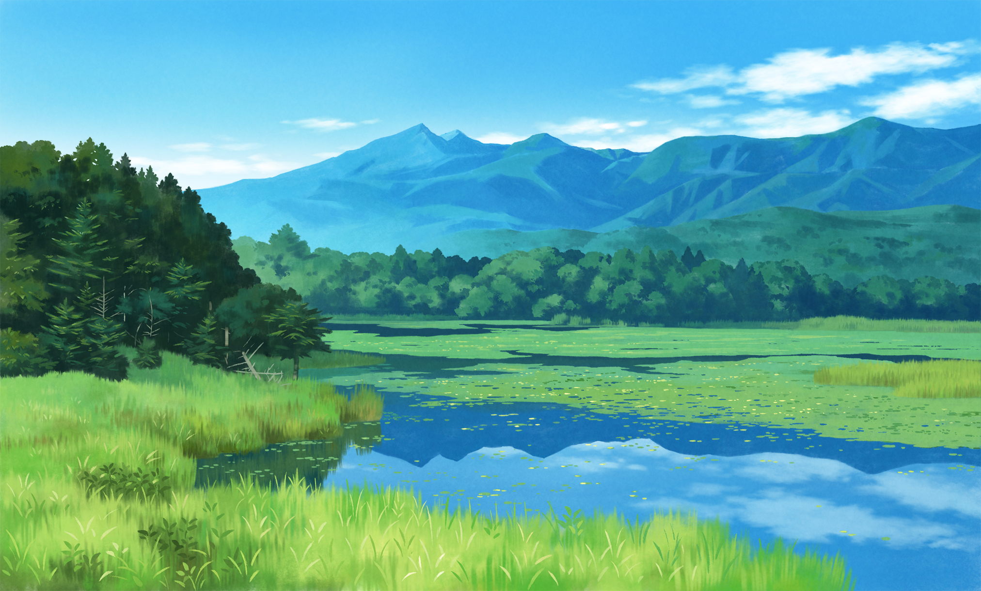 Пять озёр Сиретоко - Арт, Пейзаж, Иллюстрации, Природа, Национальный парк, Хоккайдо, Япония