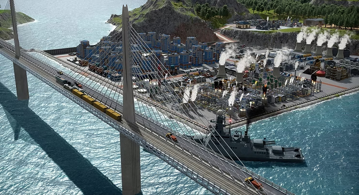 Прокладка мостов очень проста. Выбираешь точку начала/конца и мост автоматически ставит опоры.