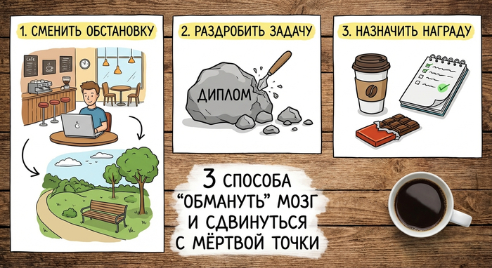 3 способа “обмануть” мозг и сдвинуться с мёртвой точки по дипломной
