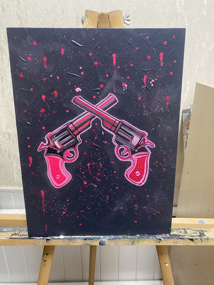 Акрил , холст . Назвала «Розовые угрозы»