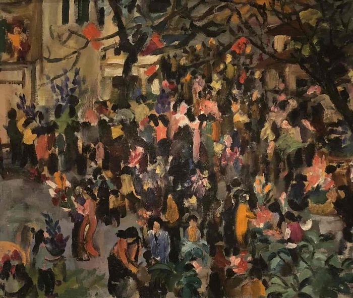 Ле Зунг. Цветочный рынок. Весенний пейзаж. 1974. Холст, масло.