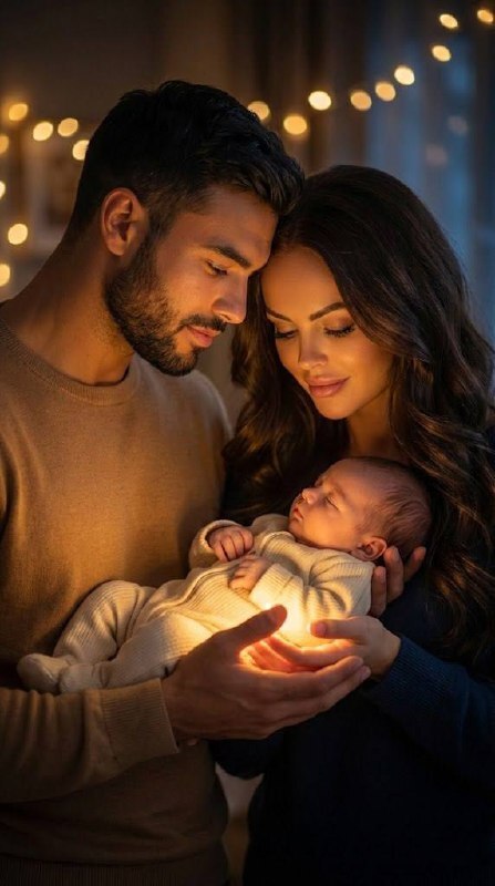 Семейное фото нейросеть - мама папа и малыш