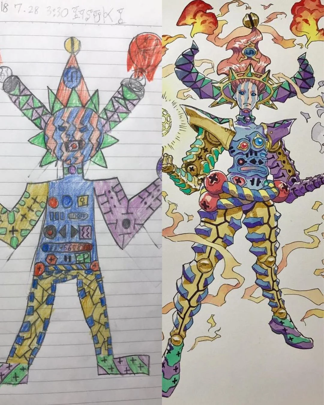 Animator Thomas Romain transforms his son's drawings into epic anime-style characters. - Anime, Style, Painting, Children, Father, Parents and children, Drawing, Amendments, Changes, Artist, Longpost