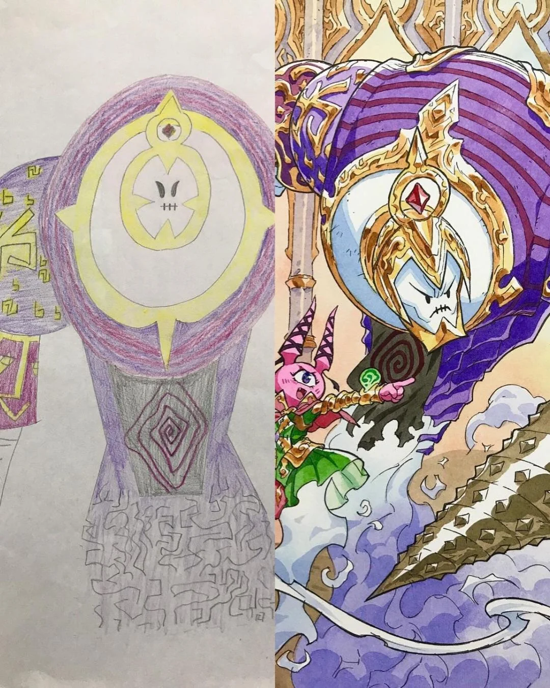 Animator Thomas Romain transforms his son's drawings into epic anime-style characters. - Anime, Style, Painting, Children, Father, Parents and children, Drawing, Amendments, Changes, Artist, Longpost