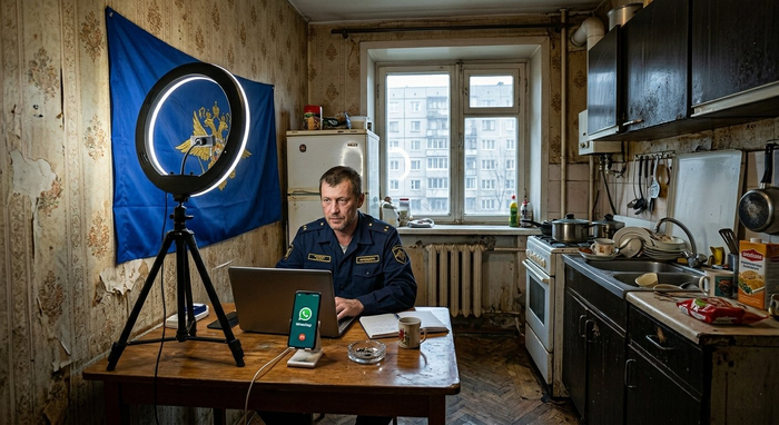 Тот самый секретный объект МВД: кухня в хрущевке, кольцевая лампа и баннер на скотче