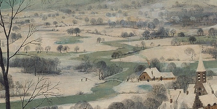 Мост и мельница. Фрагмент картины Питера Брейгеля Старшего «Охотники на снегу», 1565