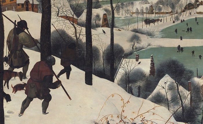 Фрагмент картины Питера Брейгеля Старшего «Охотники на снегу», 1565