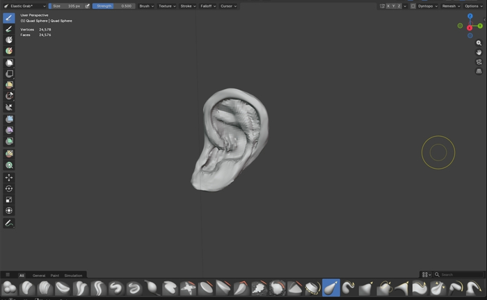 Скульптинг ушной раковины в Blender.
