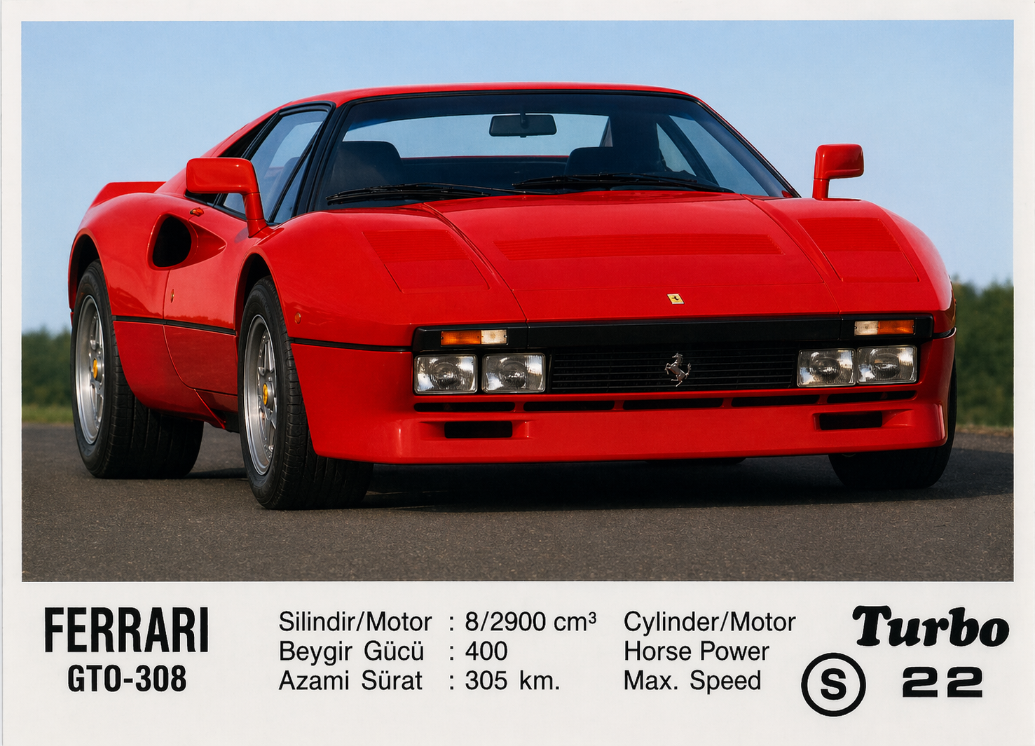 Вкладыш №22 — Ferrari GTO-308, восстановленное изображение