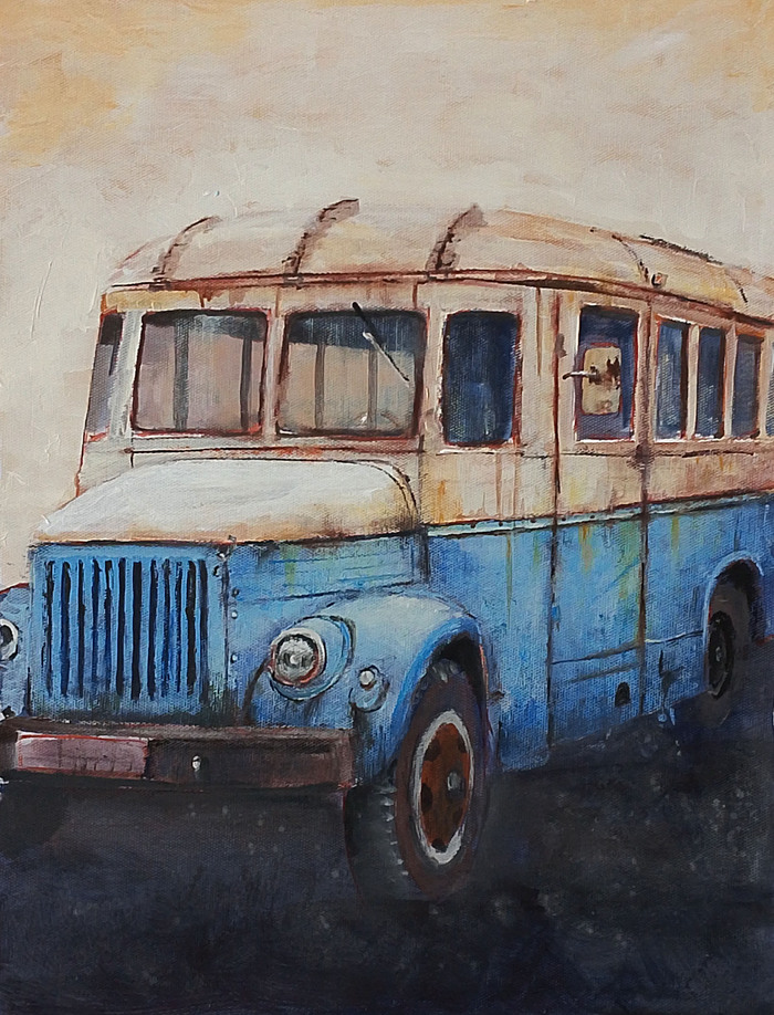 "Автобус" 30х40 см. Холст, акрил. Художник Александр Жиляев