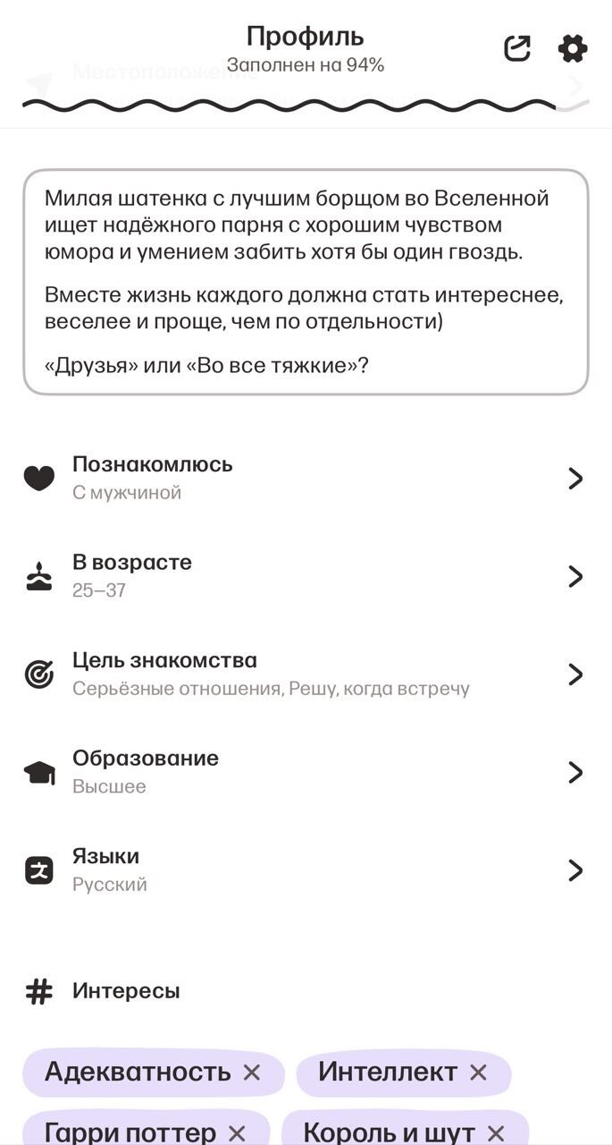 Пример хорошо заполненной анкеты на Мамбе