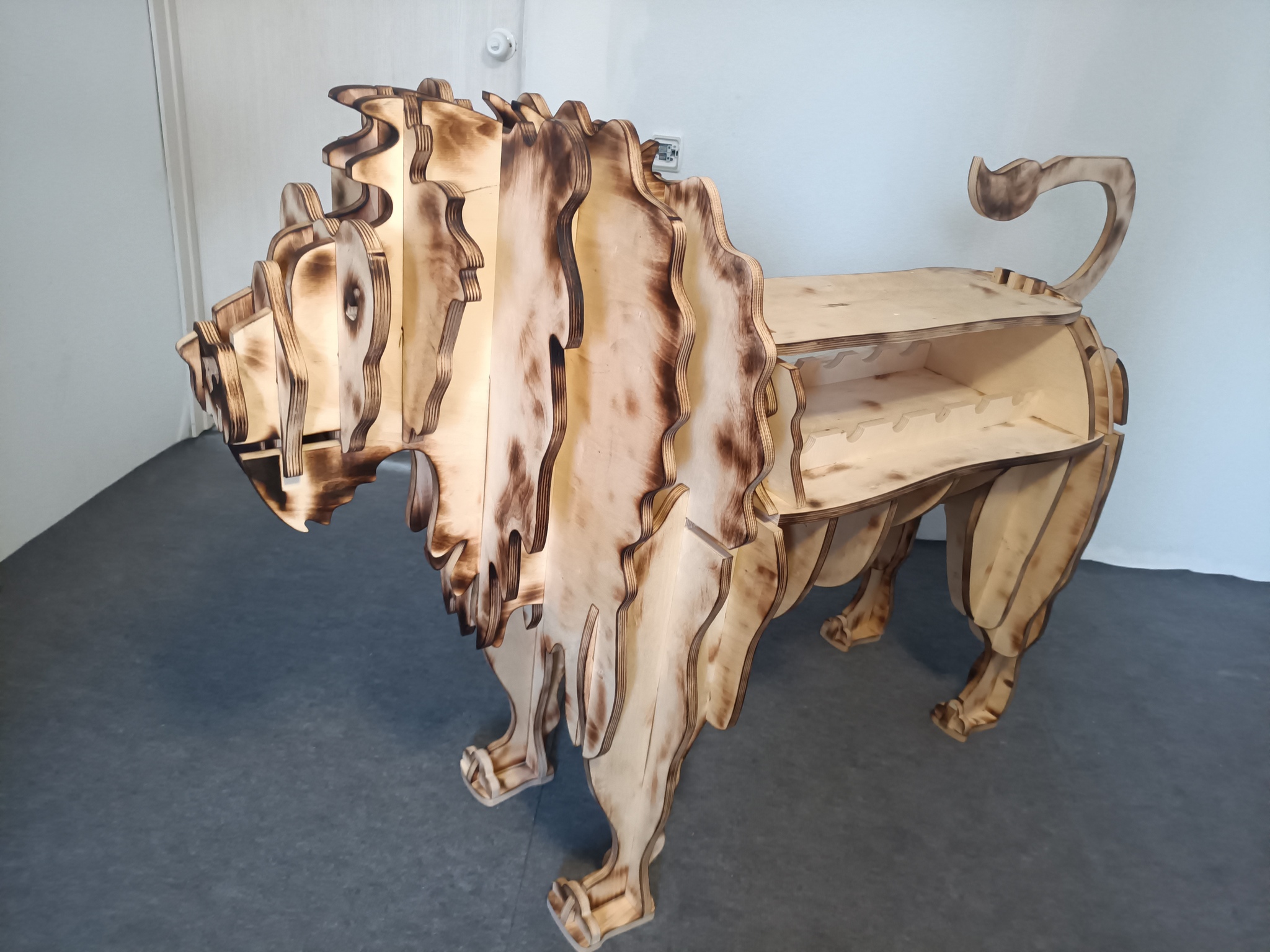 ANIMAL FURNITURE shelf LEV - Series BEAST FURNITURE, My, Handmade, A shelf, Bookshelf, With your own hands, Needlework, Furniture, a lion, Plywood, Crafts, Longpost