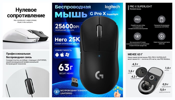 Беспроводная игровая мышь Logitech G Pro X Superlight, черный